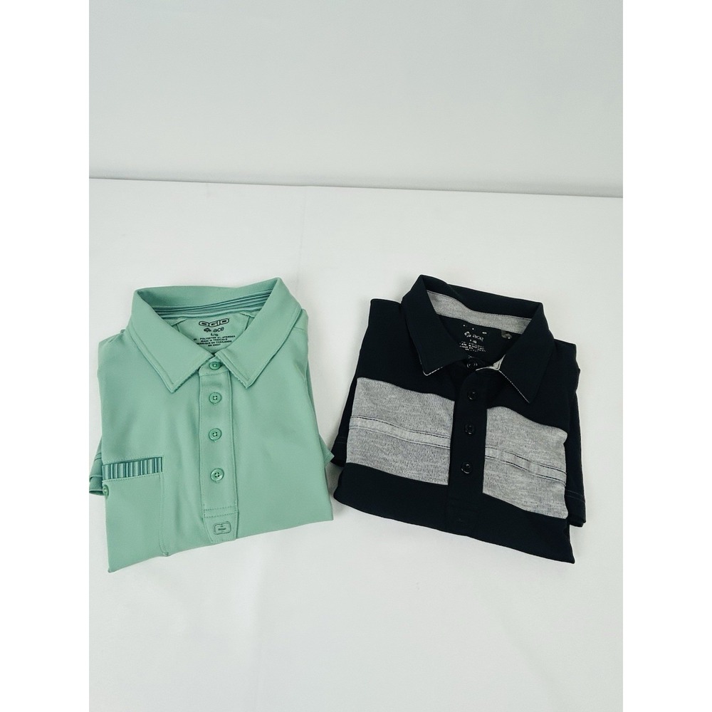 x2 OGIO Ace Men Large Golf Polo Shirts Black Mint Green Poly Blend Short Sleeve